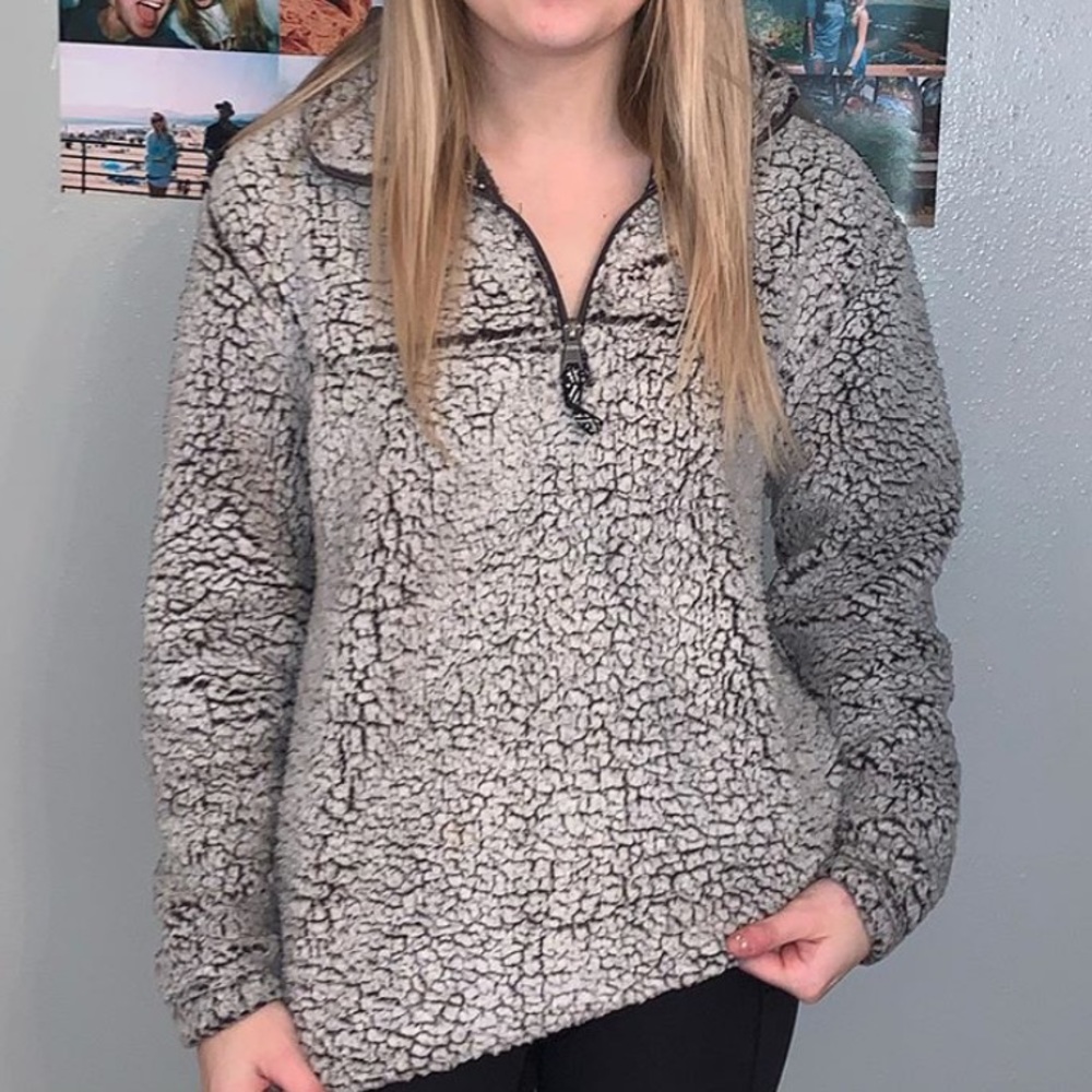grey fuzzy pullover